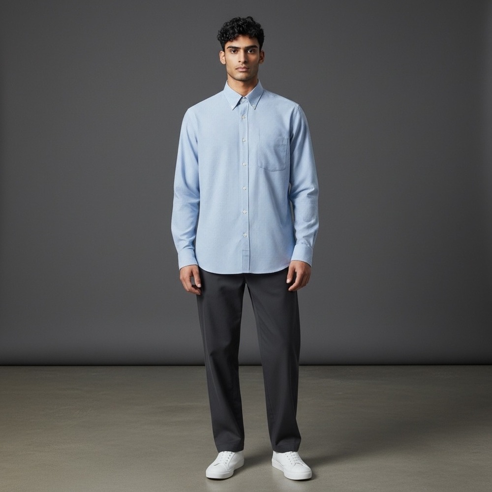 BEAMS Japan Mens Slim Fit‎ Light Blue Gingham Button Down Shirt Size XS